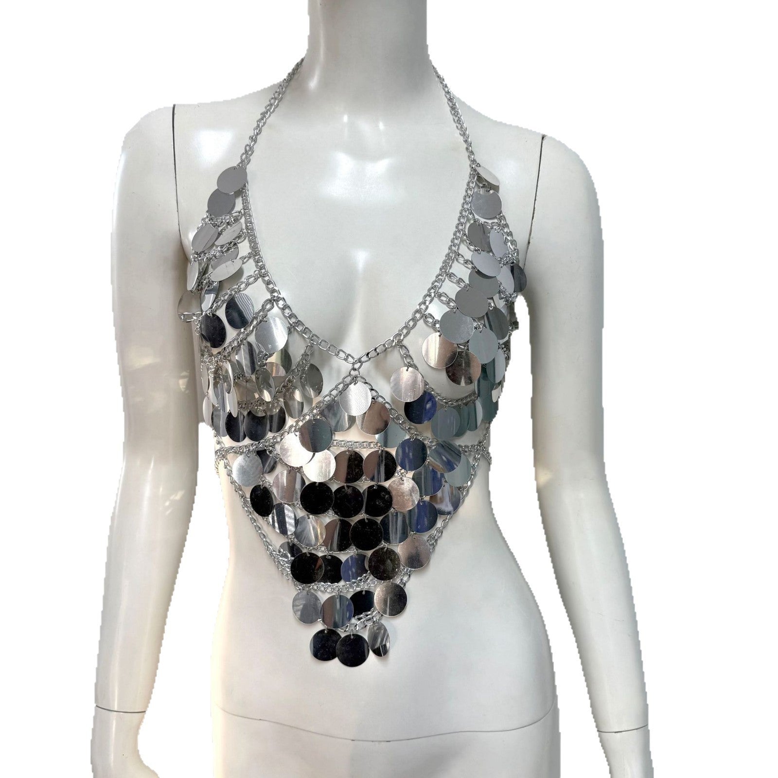 Women's Fishnet Sequin Stitching Halterneck Vest