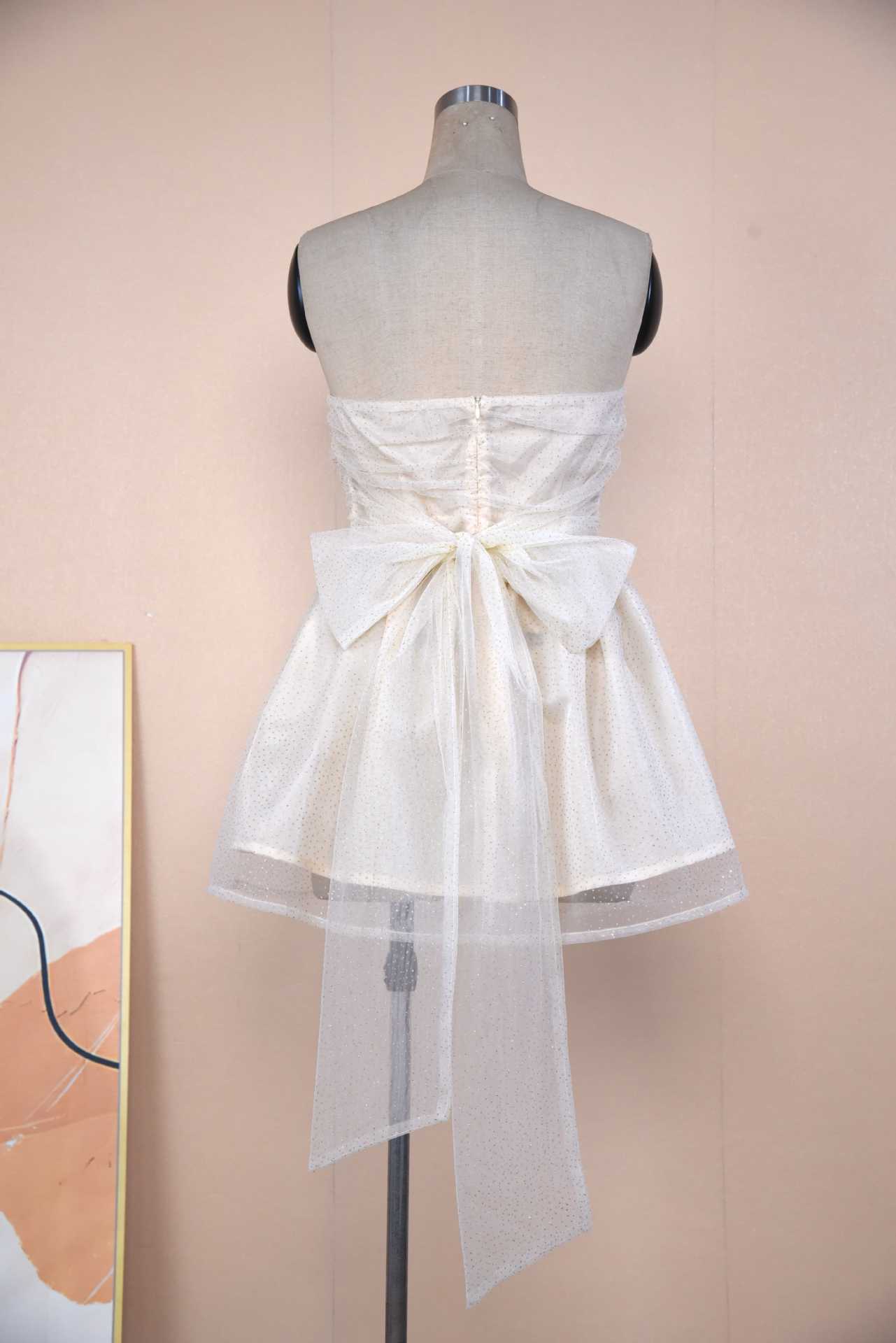 Lace Tube Top Dress with Back Bow-Knot